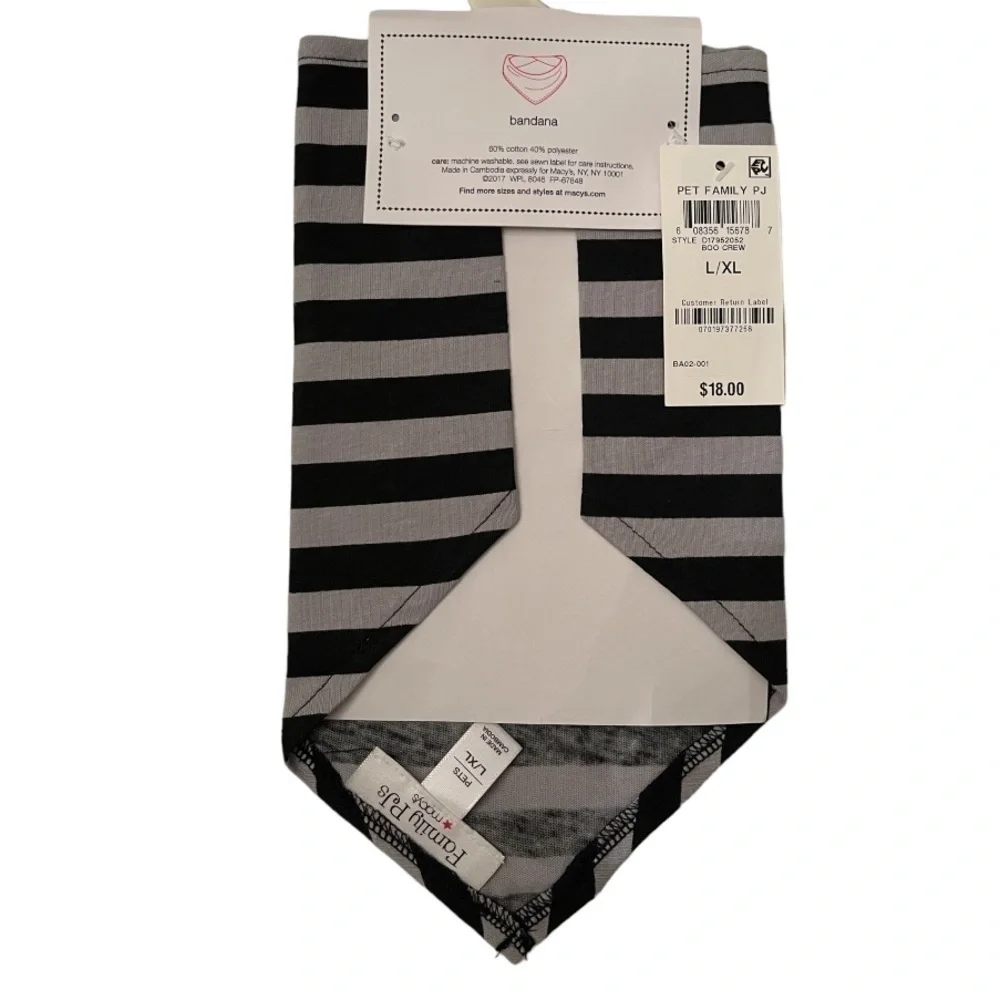 Macy’s Grey & Black Striped Halloween Boo Crew Pet Bandana L/XL